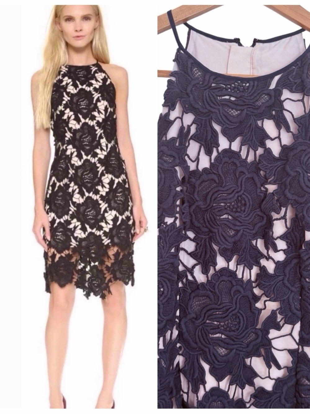 KEEPSAKE Navy Floral Crochet Lace Halter Cocktail Dress Sz XS